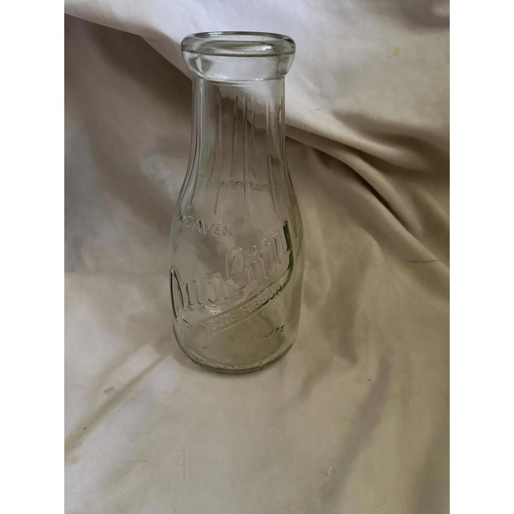 1950's Weaver Quality Blue Ribbon 1 Pint Embossed Glass Milk Bottle Made in USA